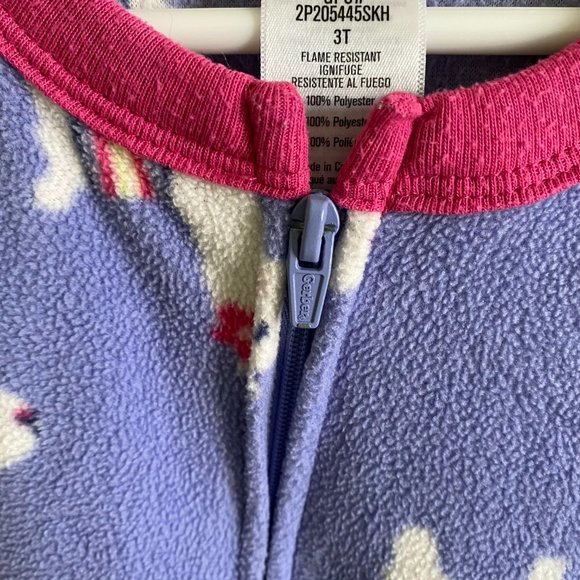 Gerber Purple Goat Fleece Kids Onesie Zipper Pajamas for Girl | Size 3T - Picture 4 of 7